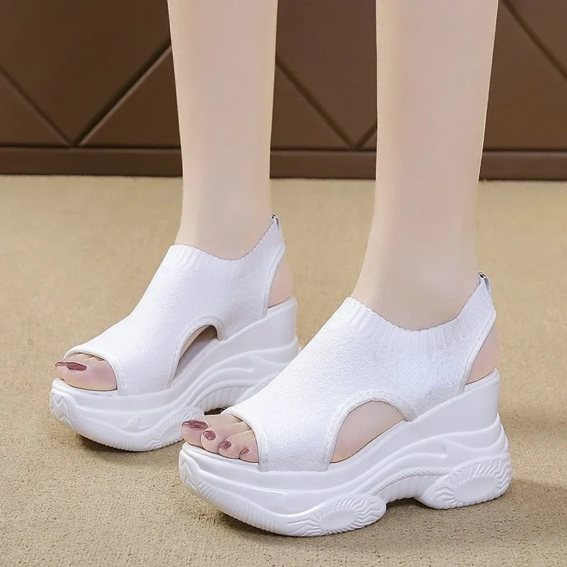 Women\'s Sandals 2023 Summer Wedge Heel Elastic Cloth Cover Foot Ladies Sandals Thick-soled Fashion Trifle Elevation Casual Shoes