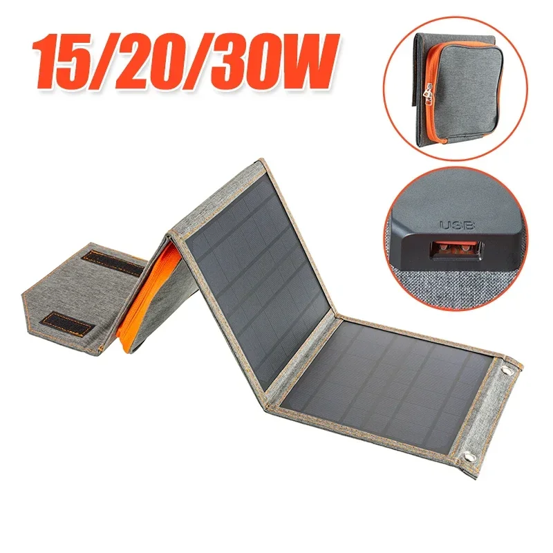 

15/20/30W Foldable Solar Panel Solar Energy DIY Phone Charger Type-C USB Solar Cells Outdoor Portable Power Bank