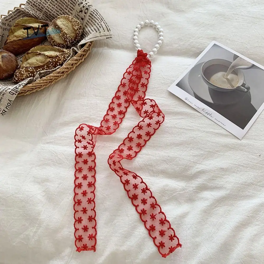 

Elegant French Style Lace Ribbon Hair Rope Mesh Pearl Sweet Neck Strap Ponytail Holder Temperament Hair Circle Girls