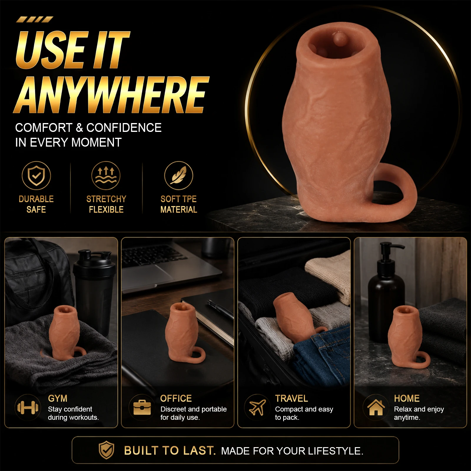 Dick Sleeve Enlargement Lock Sperm Penis Ring Adult Men Sex Toy Enlarged and Thicken Cock Sleeve Soft Silicone Male 18+ Sexy Toy - view 3