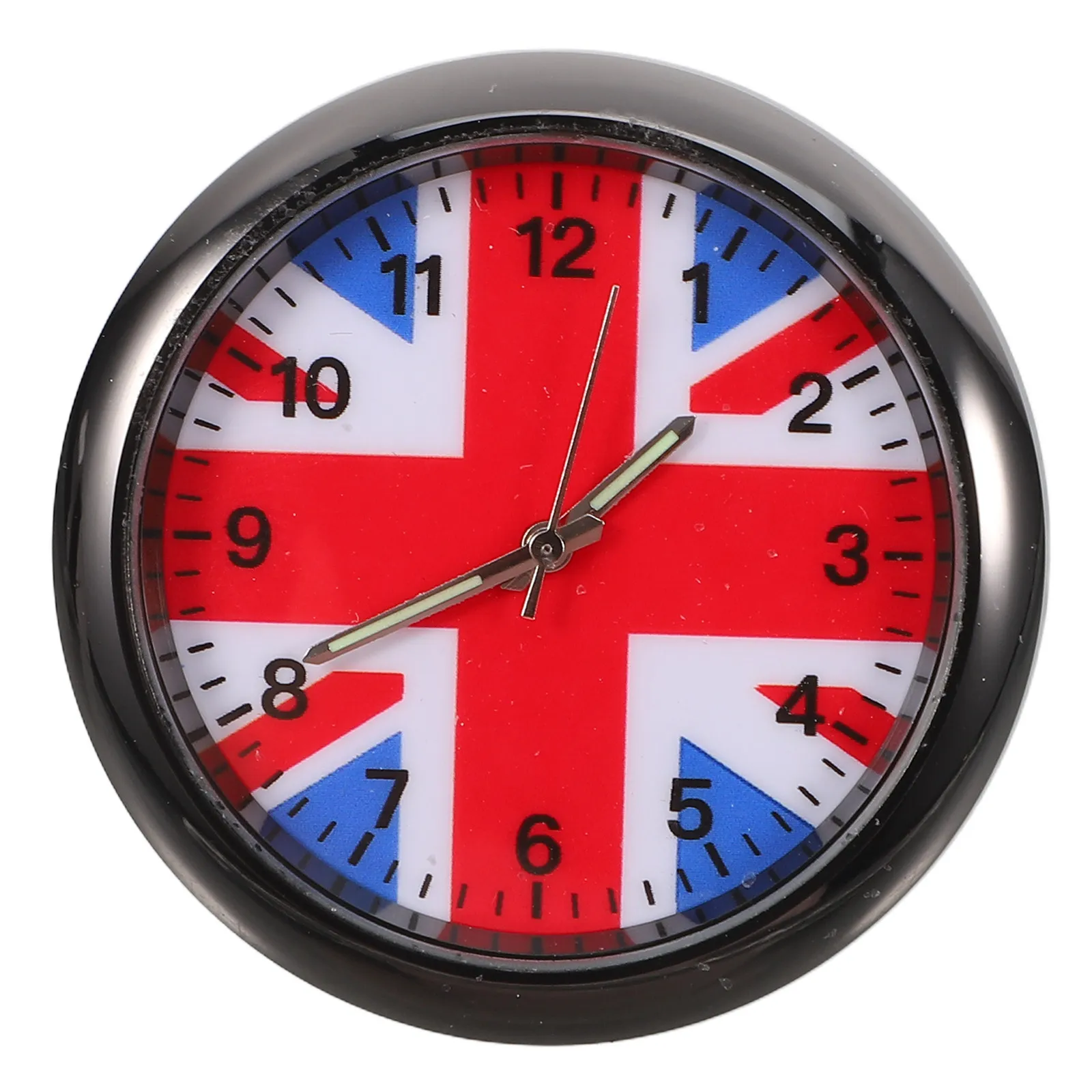 Mini Luminous Car Dashboard Clock Stick-on Air Vent Clip Quartz Analog Uk Flag Design Vehicle Clock for Cars Boat Bike Decor