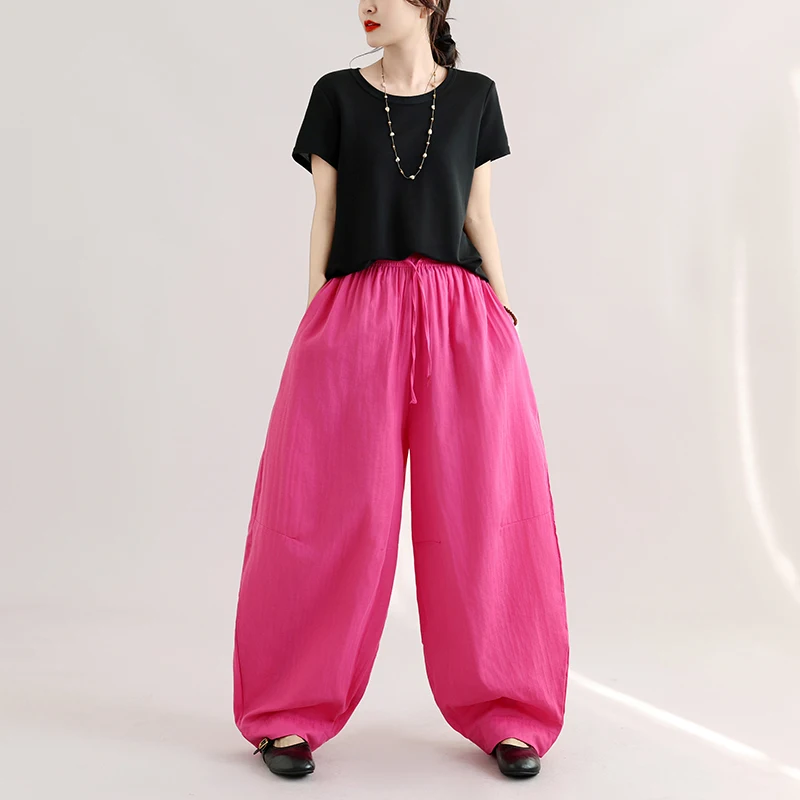Early Autumn New Retro Casual Versatile High-Definition Double-Sided Silk Arcuate Knife Pants Cotton Linen Pants plus Size So...