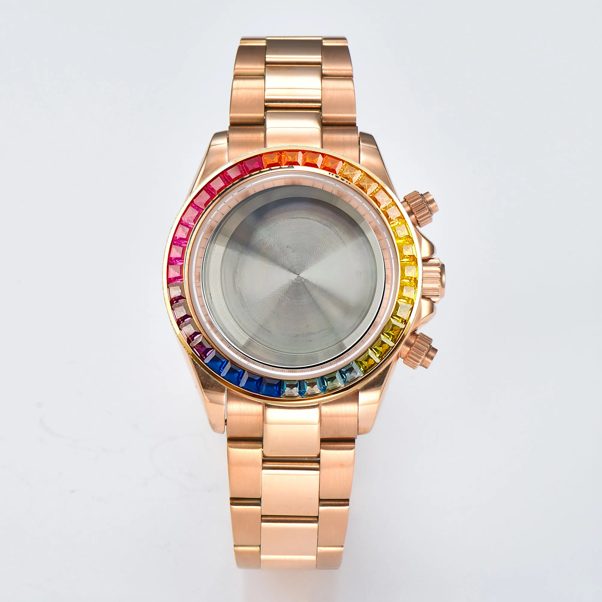 40mm Rainbow Diamond Case Suitable for VK61 VK63 VK64 Quartz Movement 316L Stainless Steel Sapphire Glass 5bar Waterproof case view 5