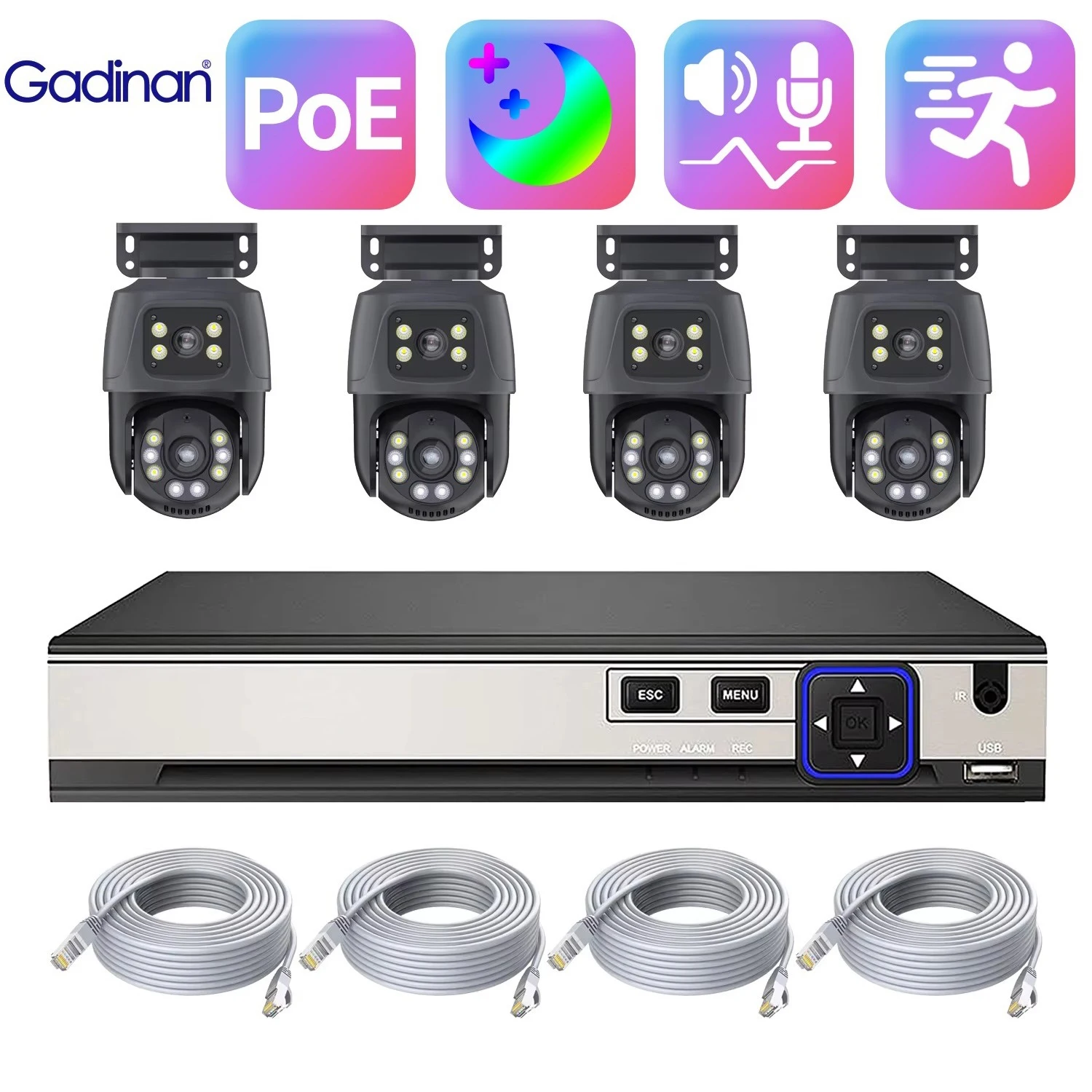 gadinan kit de vigilancia por video ptz ao ar livre dual lens security camera grupo nvr 2 way audio poe 6mp 01