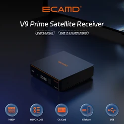 Receptor de satélite ECAMD V9 Prime, DVB-S/S2/S2X ACM/multi-stream/T2-MI HEVC main10, APK GTShare, WIFI 2,4G integrado, v9 prime mars