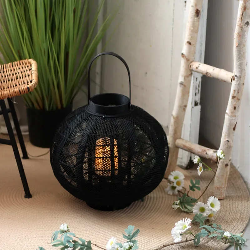 Modern Chinese Style Wooden Mesh Candle Holder Decorative Table Lamp for Villa Courtyard Homestay Model Room Interior
