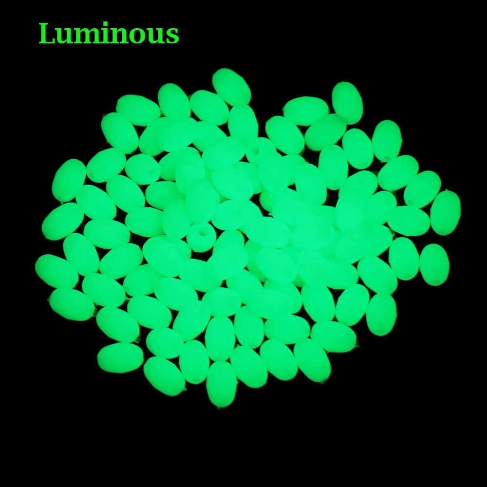 100 sztuk Luminous koraliki wędkarskie Assorted miękkiej gumy blask fluorescencyjny zielony koraliki wędkarskie średnica 0.8mm 1mm 2.5mm 3mm 5mm