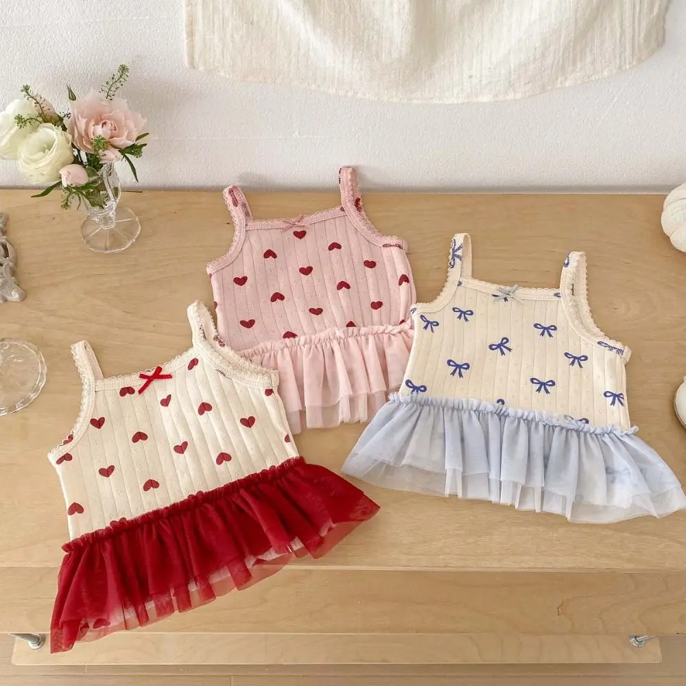 Cute Sweet Summer Girl Onesies Cotton Simple Comfortable Mesh Skirt Bodysuit Butterfly and Heart Print Romper Summer Season