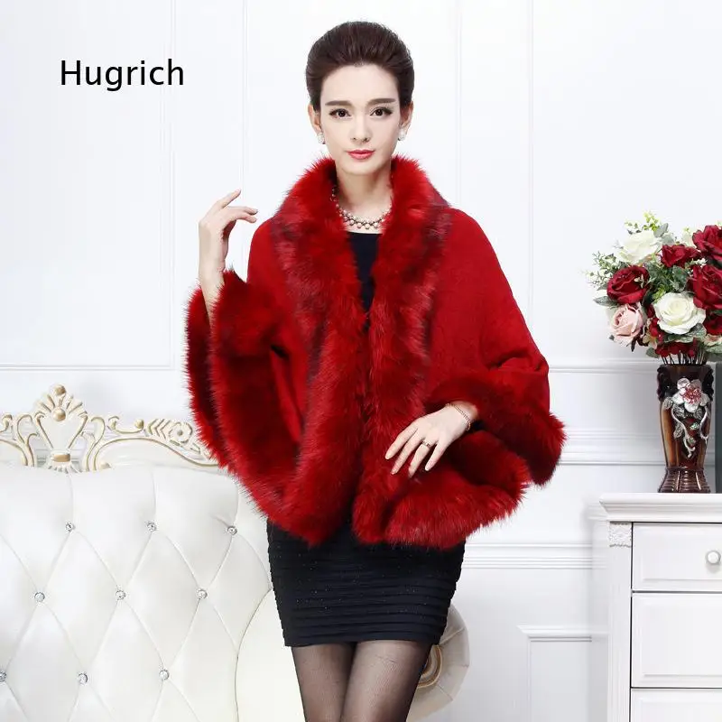 Fashion Loose Plus Size European Style Faux Fox Fur Coat For Women Faux Fur Shawl Knitted Cape Cardigan With Elegant Design For