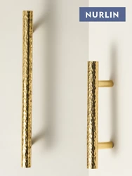 Nurlin Solid Brass Hammer Pattern Cabinet Handle Handmade Knocking Pattern Round Half Round Long T-shaped Multiple Size
