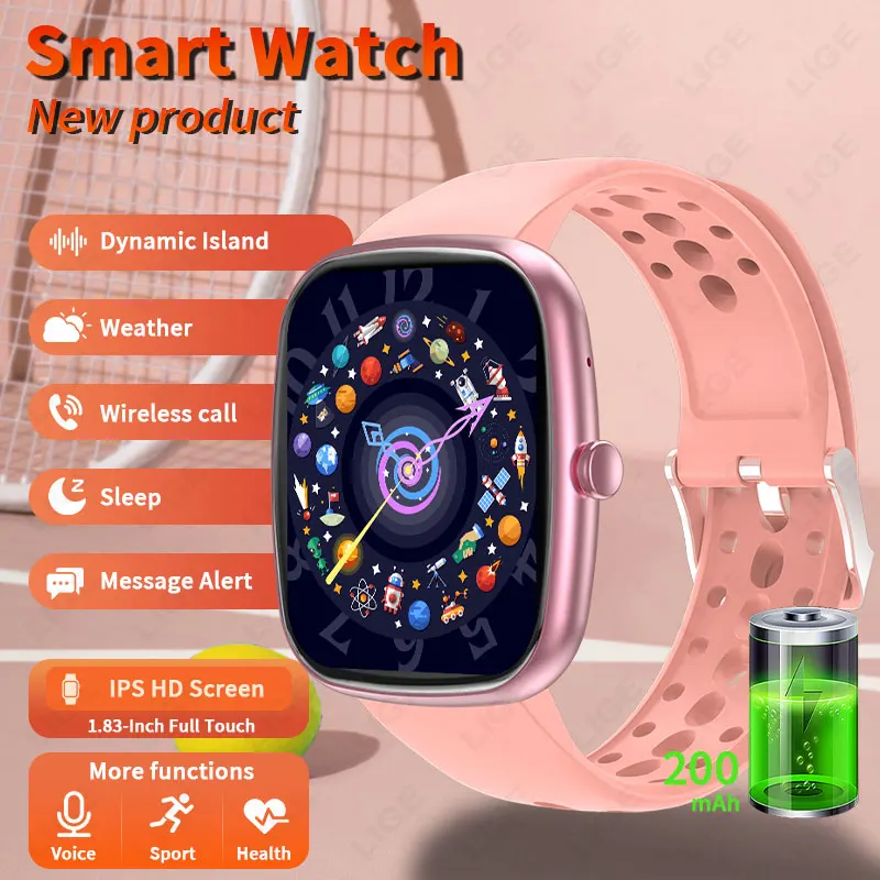 

LIGE New 1.83 inch HD Screen Smart Watch For Men Women Voice Assistant Bluetooth Call Women's Bracelet Health Monitor Smartwatch