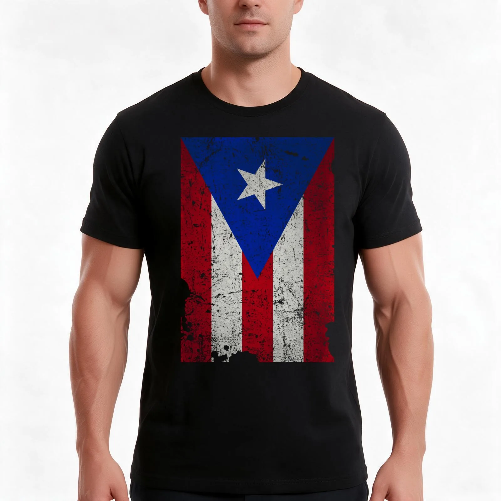 Puerto rico flag Distressed T-Shirt, Summer Casual Cotton Tee, Oversized Streetwear Tops, Vintage Graphic Print, 100% Cotton
