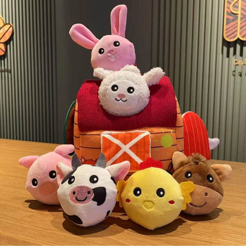 FILL BARN Plush Toys Farm Animals kIDS Sensory Montessori Stuffed Dolls Portable Farmhouse Plushie Infants Toddlers Xmas Gifts