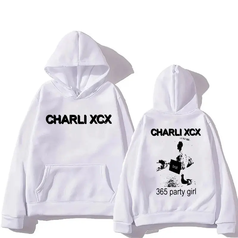 Charli Xcx 365 Party Girl Brat Album Hoodie Men Women Fashion Punk Long Sleeve Casual Bodywarmer Oversized Tracksuit Streetwear