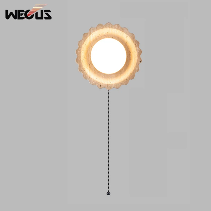 

Yellow Travertine Wall Light Round With Switch Wabi Sabi Japanese Staircase Japanese Retro Mid Century Bedroom Bedside Light
