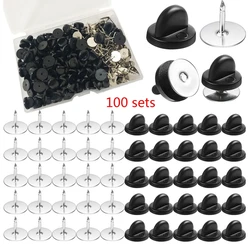 100 Set Pin Backings Tie Tacks Blank Pins with Pin Backs Butterfly Clutch Backing Locking Clasp for Badge Craft