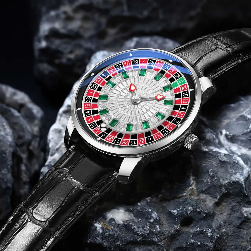 CHENXI New Men's Quartz Watch Unique Casino Roulette Watch Water-Resistant Men's Quartz Wristwatch Trendy Revolving Dial Watch
