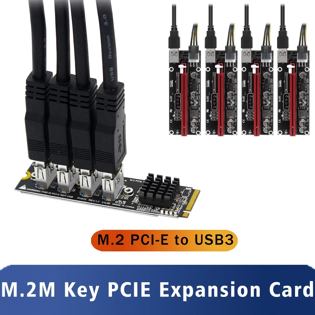 M.2 M-Key Pcie Expansion Cards M.2 To Pci-E X1 4 Port USB3.0 Graphics Card Expansion Adapter ASM1184E M.2 Adapter