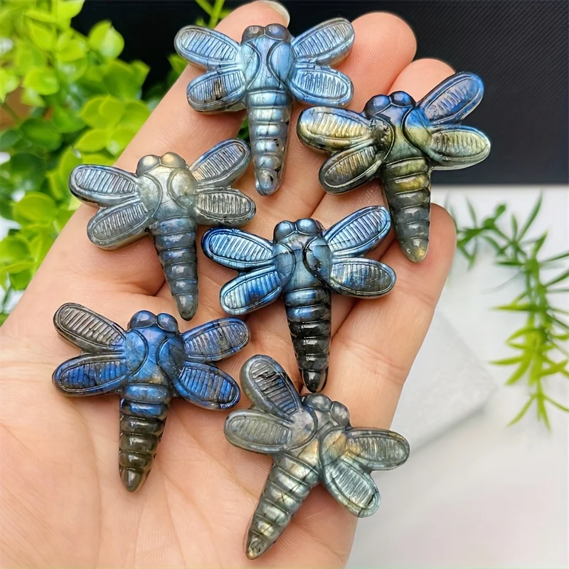 Nature Labradorite Carving Snake Butterfly Dragonfly Cicada Moon Sun Seahorse Decoration Office Gift Yoga Christmas Halloween