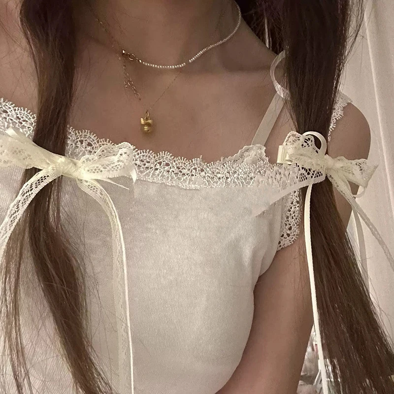 Süße lange Haarnadeln Französisch Lolita Spitze Band Quaste Bowknot Haars pange für Frauen Mädchen Party Haars pangen Kopf bedeckung Zubehör