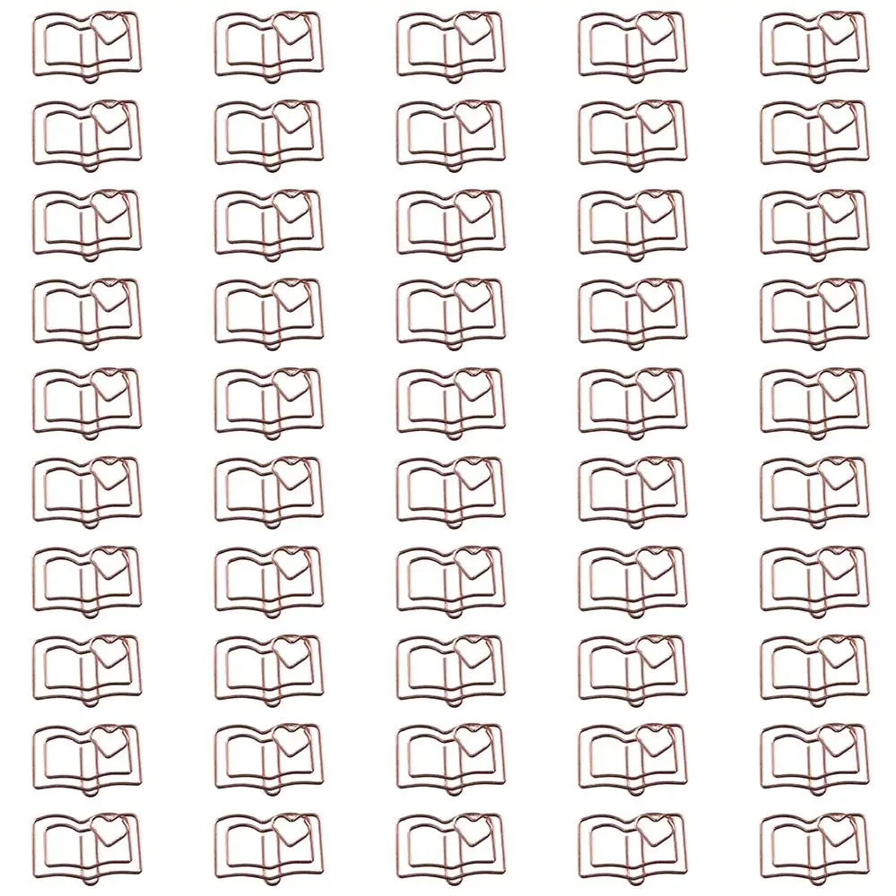 50Pcs Book Shaped Paper Clips Rose Gold Mini Bookmark Metal Office Accessories Home