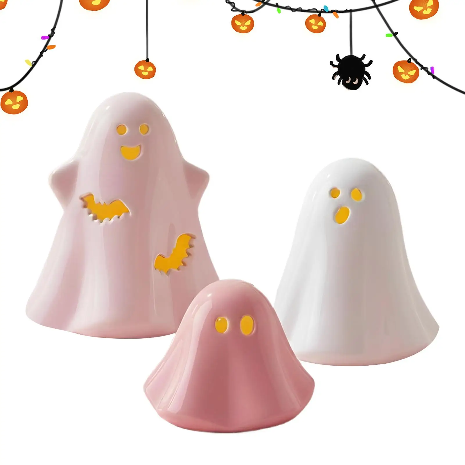 

Фигурка призрака, статуя призрака на Хэллоуин со светом, 3 шт., миниатюры из смолы, коллекционные украшения для подростков, взрослых в классе