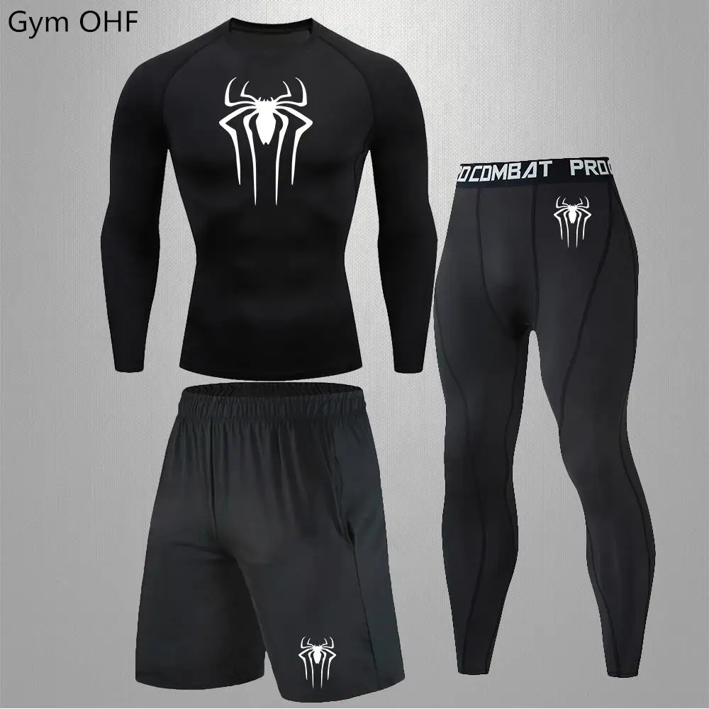 2099 Spider Print Compression Shirt Shorts Men Fitness Gym Workout Rashguard Jiu Jitsu Running Joggers Training Clothes Sets