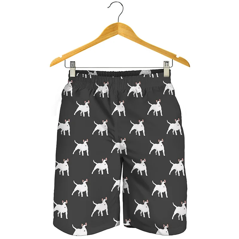 Cartoon Cute Bull Terrier 3D Printed Beach Shorts Men Animal Dog Pattern Swim Trunks Kids Summer Vacation Surf Board Shorts