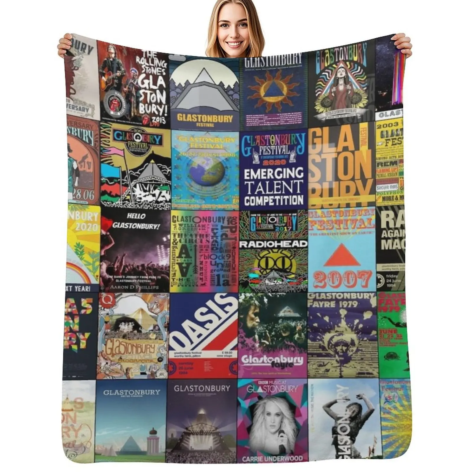 

Glastonbury Festival Throw Blanket Flannel Fabric halloween Plaid on the sofa Multi-Purpose Blanket