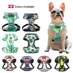 Fashion Printed Nylon Dog Harness Reflective French Bulldog Pug Harness Dog Vest For Small Medium Dogs Cats Walking Training