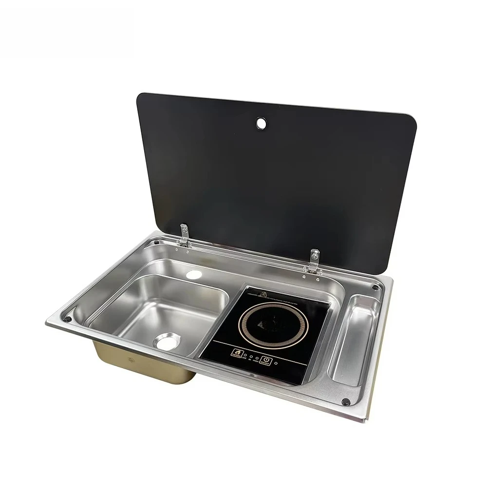

SS304 RV Sink/Stove Combo With Tempered Glass Lid For RV Caravan Boat Part Marine Yacht