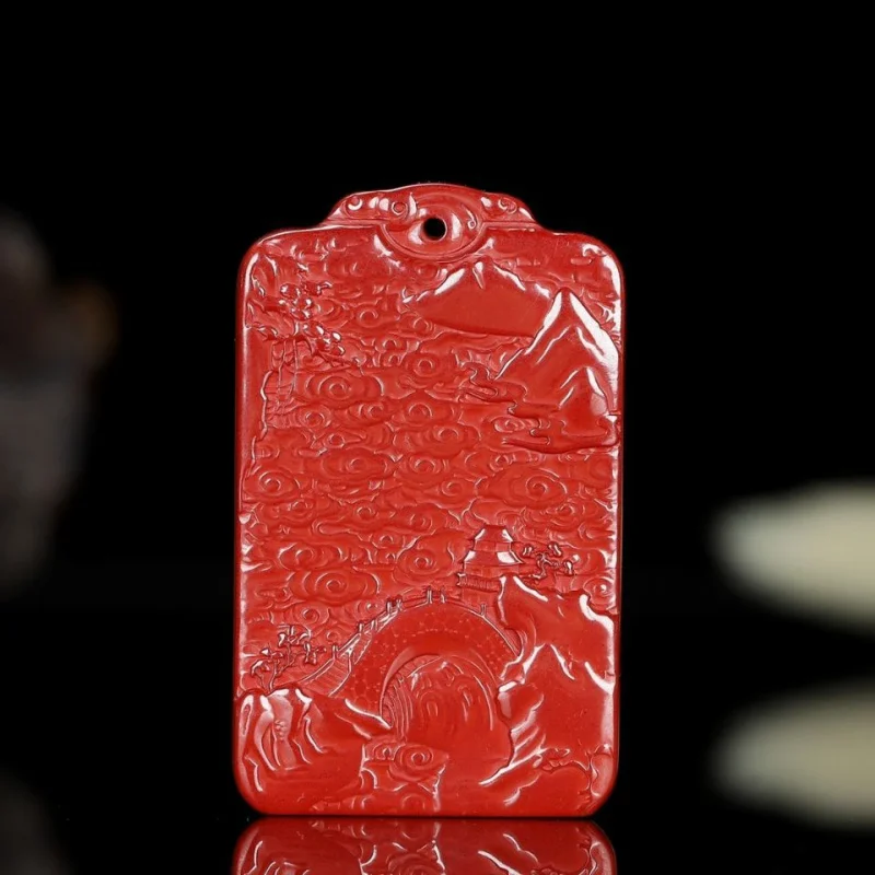 Natural Ore High-Content Emperor Red Landscape Wangding Men's and Women's Pendant