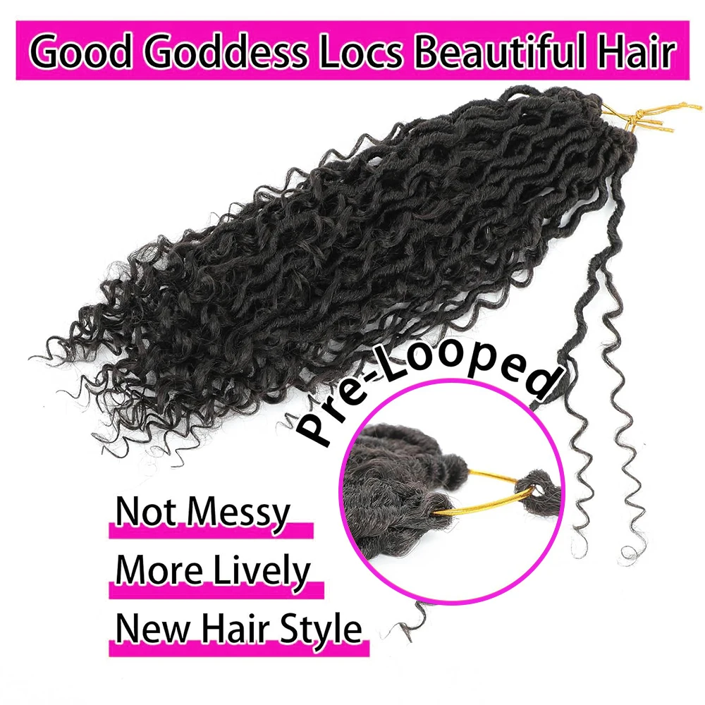 شعر كروشيه Goddess Faux Locs للنساء، شعر كروشيه طويل Goddess Locs، نمط بوهو صناعي، شعر نهري بأطراف مجعدة