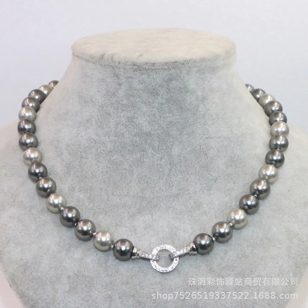Charm Fashion Natural Pearl Shell Mixed Color Necklace Women 10mm Round Bead Luxury Collarbone Chain Wholesale Clothing Parts
