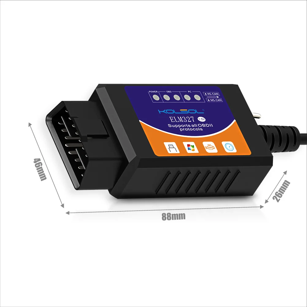 KOLSOL ELM327 USB V1.5 with Switch Modified for ELMconfig Forscan CH340+25K80 Chip HS-CAN / MS-CAN