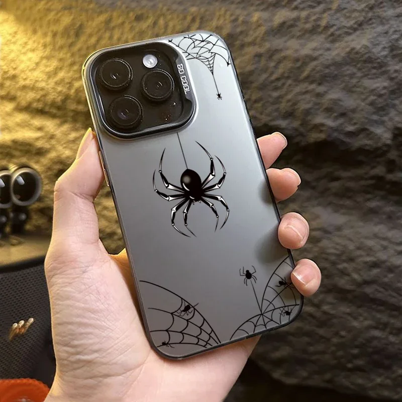 Für iPhone 16 Pro Max 15 14 13 12 11 XS X XR 7 8 Plus SE 2022 2020 Cartoon Black Spider Galvanisieren Silber IMD Telefon Fall Abdeckung
