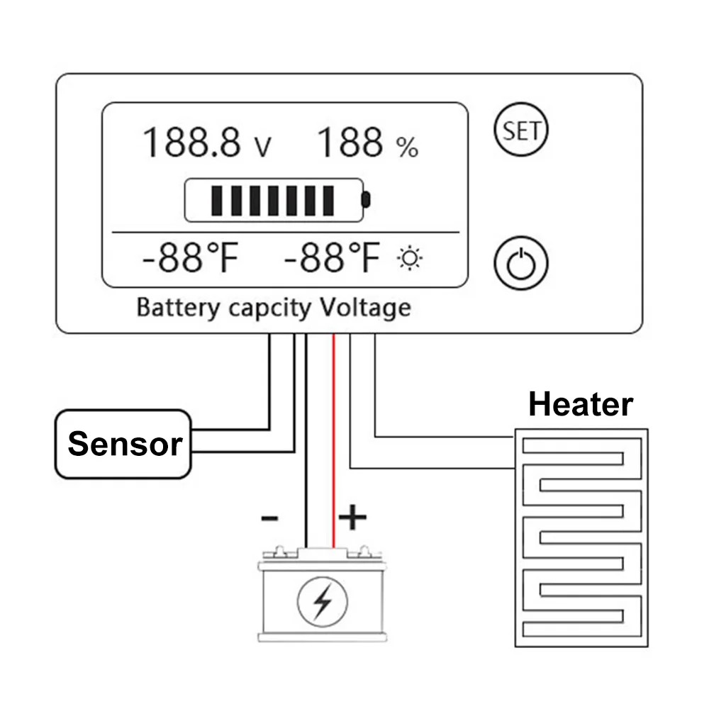 DC 10V-100V Digital Battery Voltmeter Volt Temp Battery Monitor Lead-acid Lithium Battery Capacity Indicator 12V 24V 48V 72V 84V