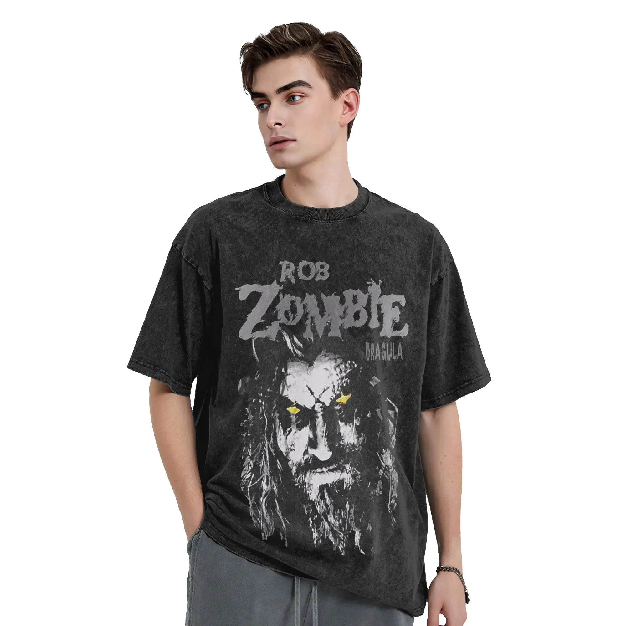 قمصان Rob Zombie المطبوعة المغسولة، قمصان كبيرة الحجم للرجال والنساء