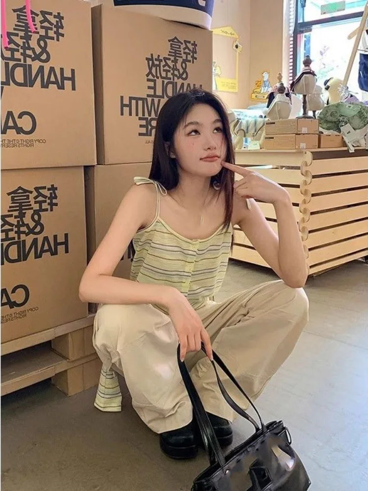 Irregular Striped Two Ways To Wear T-shirt Women Casual Loose Y2k Aesthetic Grunge Tees Streetwear Autumn Single Breasted Tops