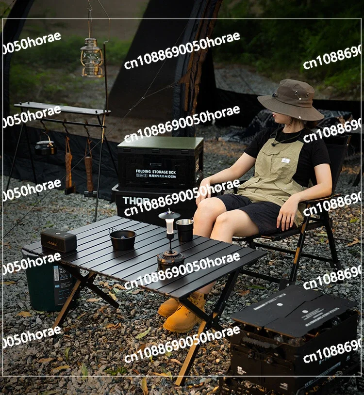 Outdoor Folding Blackened Camping Egg Roll Table Portable Camping Equipment Table and Chair Set Picnic Courtyard Long Table