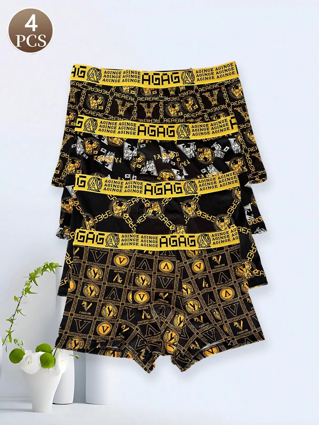 

4 шт., мужское нижнее белье с буквенным принтом, мужские трусы со средней талией, дышащие модные удобные простые трусики для мужчин