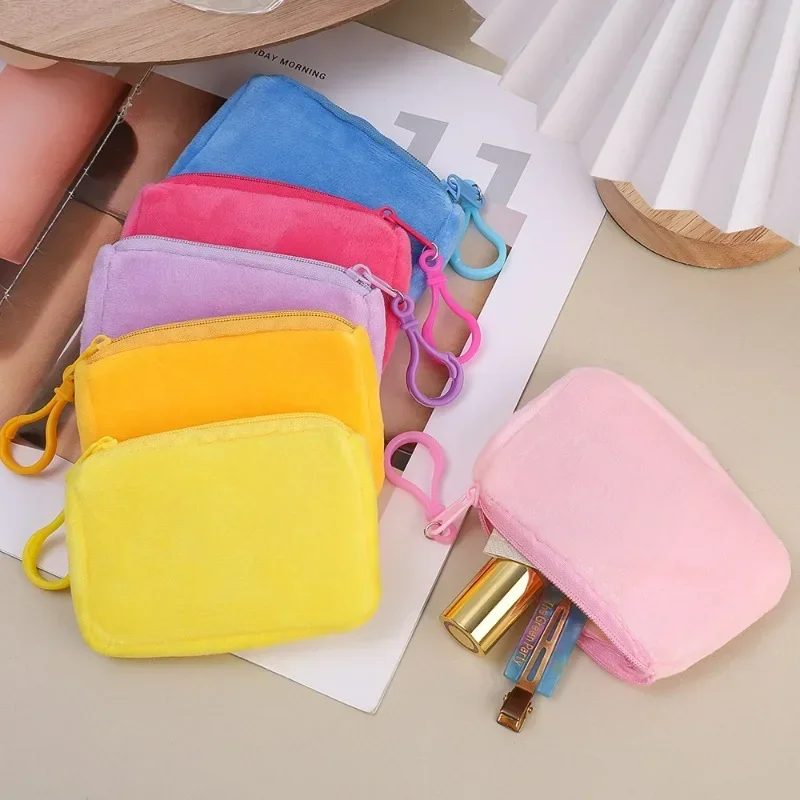 6pcs Cute Candy Color Plush Coin Purse Women Mini Square Change Pouch Wallet Headphone Bag Key Holder Portable Zero Wallet Box