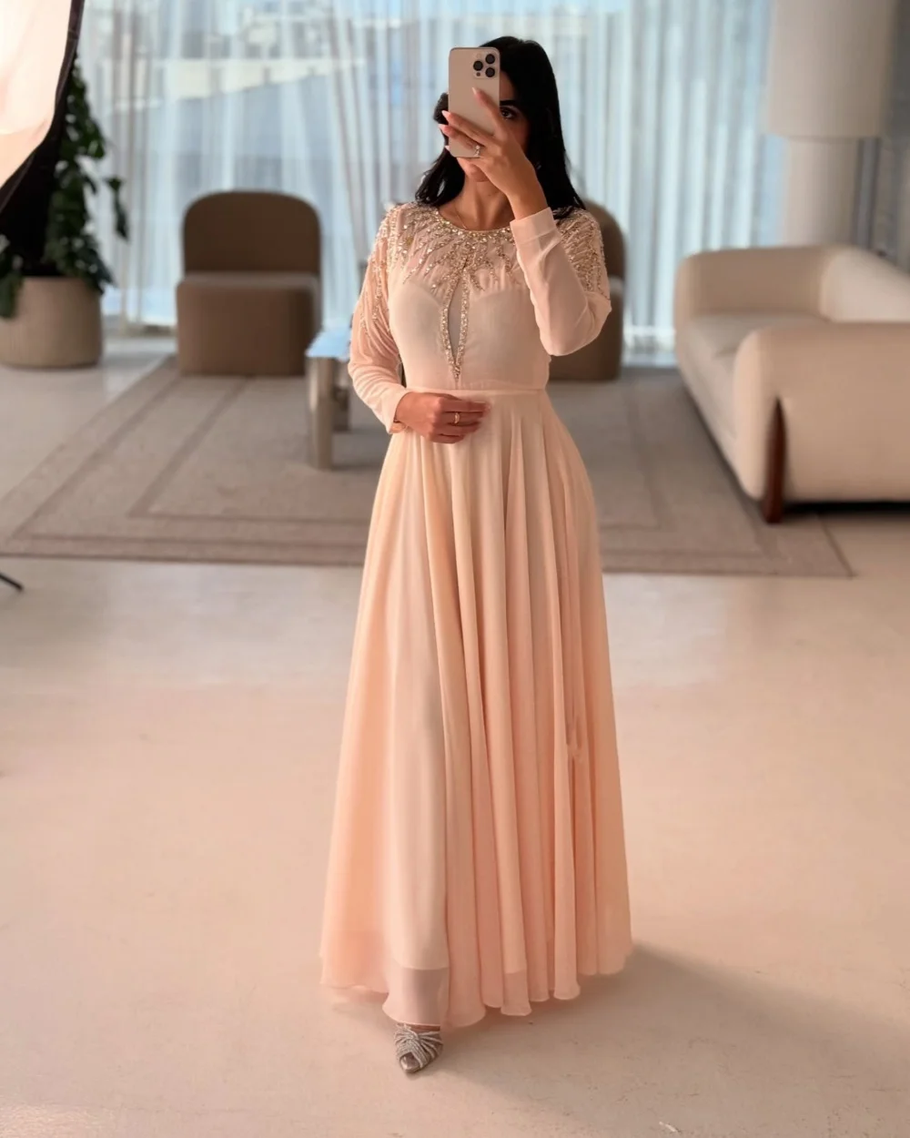 

Формальные шифоновые длинные платья трапециевидной формы с круглым вырезом и блестками по индивидуальному заказу, вечерний китайский стиль