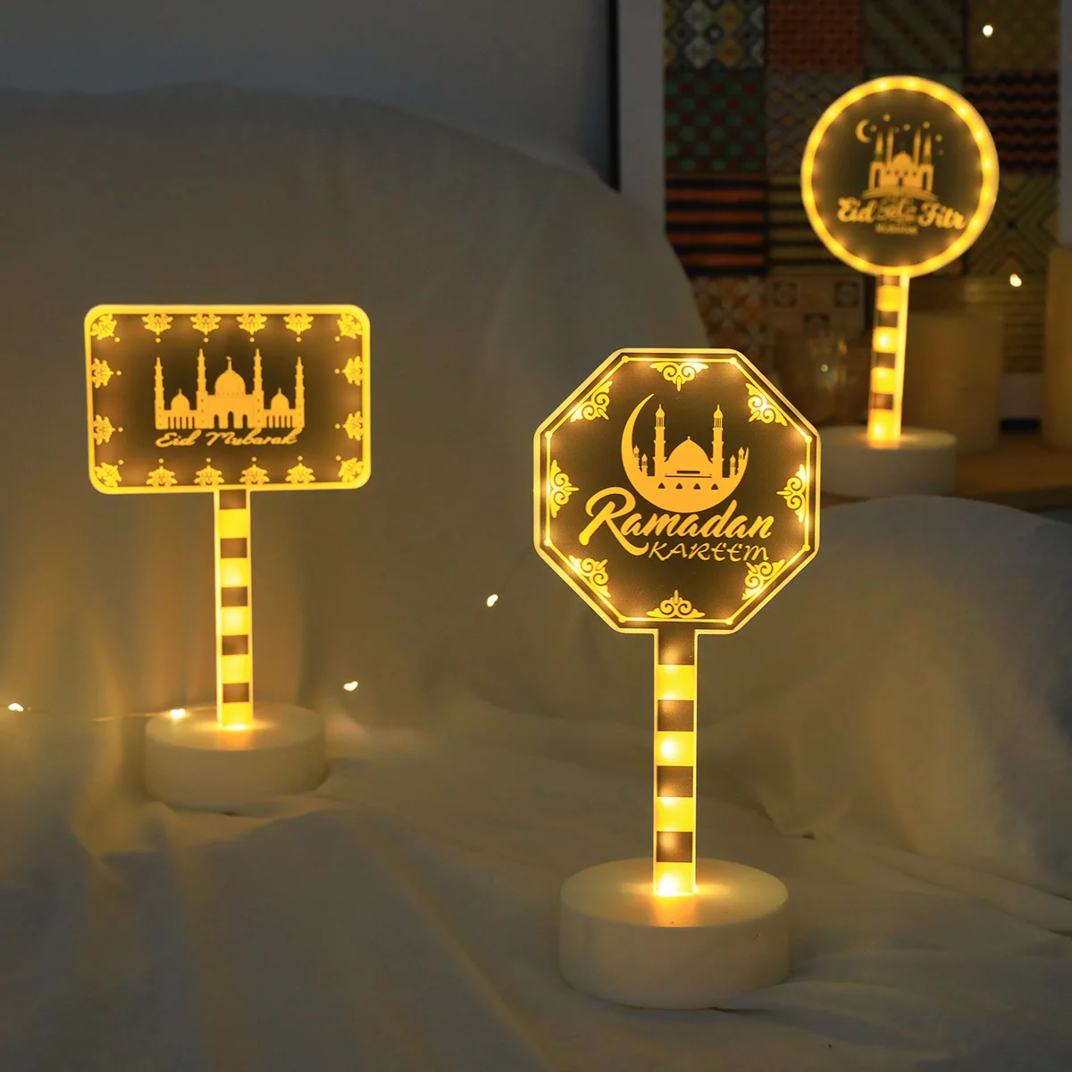 Ramadan Festival LED Table Light, Castle Moon Road Sign, Battery‑Powered (Batteries Not Included), Home & Party Use