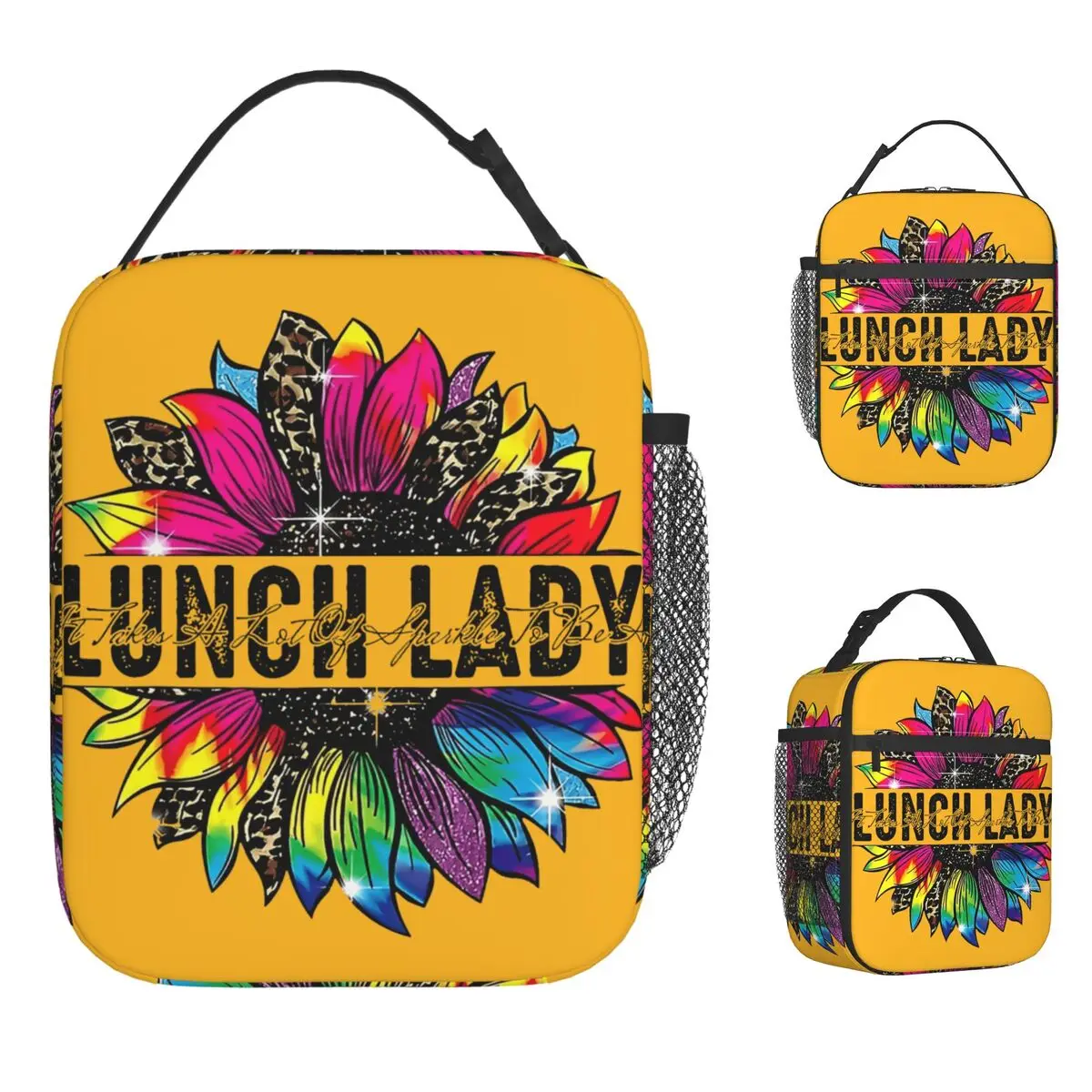 

Обед Леди Подсолнух Назад в школу Сумка для обеда Офисная коробка для завтрака для женщин Сумка-тоут с принтом в стиле ретро Сумки для еды Оксфорд Портативная сумка-холодильник