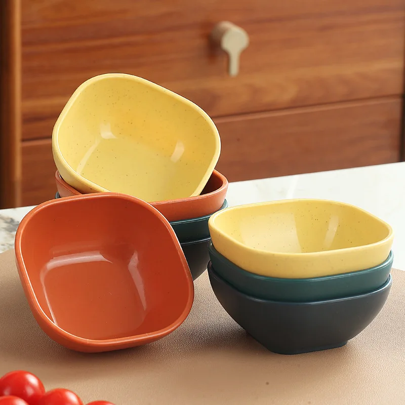 6pcs Square Sauce Dipping Bowl Wheat Straw Kitchen Tableware Seasoning Dishes Mini Spice Bowls Vinegar Soy Saucer For Home