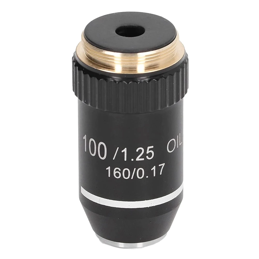 HOT Biological Microscope Lens, 195 Achromatic Black Objective Lens 100X Oil High Power Objective Interface 20.2mm Thread