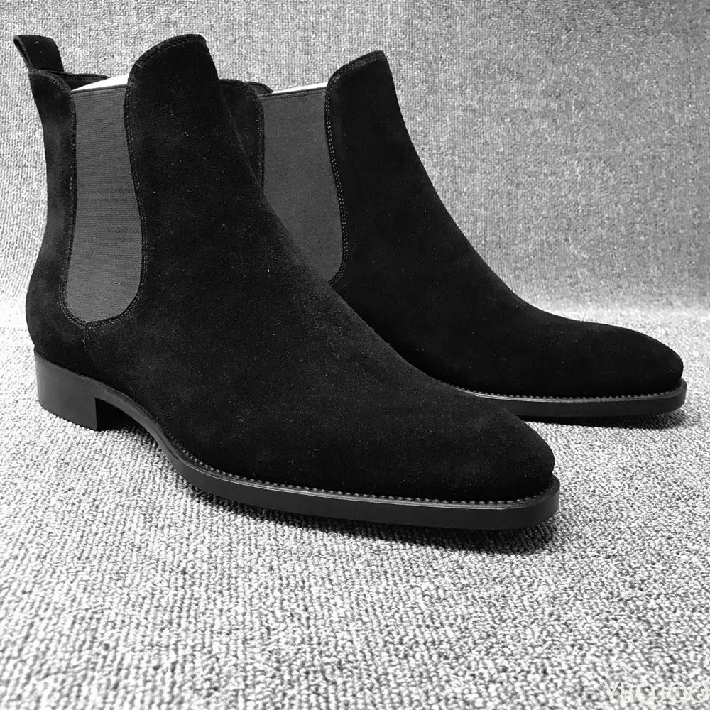 Homens chelsea botas preto marrom veludo alto tornozelo vestido sapatos masculinos sapatos de caminhada resistente ao desgaste chelsea vestido botas de hombre