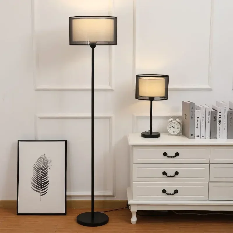 Nordic Double Layer Fabric Floor Lamp Modern E27 LED Standing Light For Bedroom Home Decor Tall Lamp Interior Lighting Fixture
