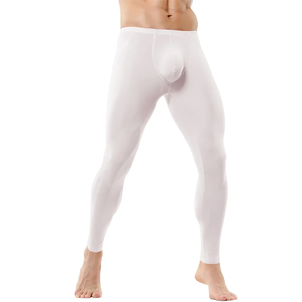 Men's Ice Silk Ultra-thin Leggings Breathable Soft Thermal Underwear Sleep Bottoms For Men Sexy Sleepwear
